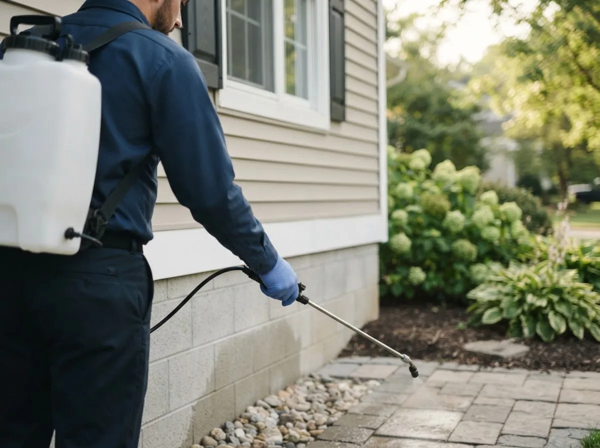 Pest control technician inspecting a home in Peerless, MT
